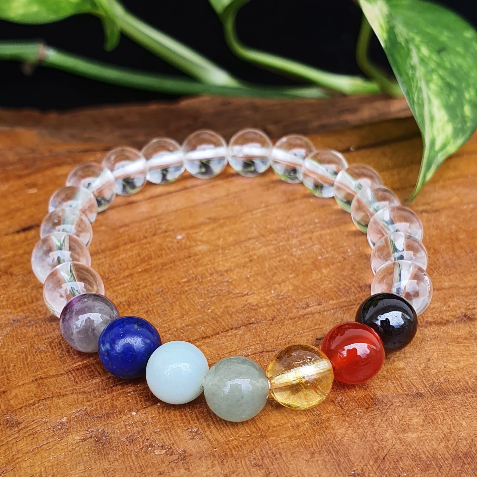 chakra crystals with clear quartz bracelet