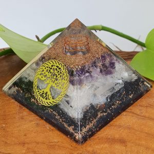 Black Tourmaline, Selenite and Amethyst Orgonite with tree of life